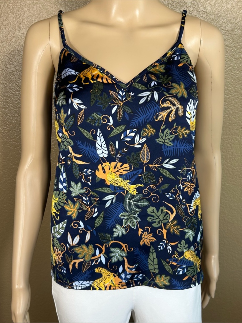 J.Crew Womens Size 2 Navy Jungle Animal Print V-Neck Cami Tank Top Polyester